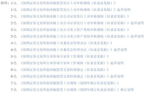 深交所就创业板改革并试点注册制配套业务规则公开征求意见。截图自深交所官网。