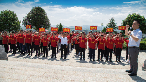 伍市镇党员干部在张震陵园重温入党誓词。