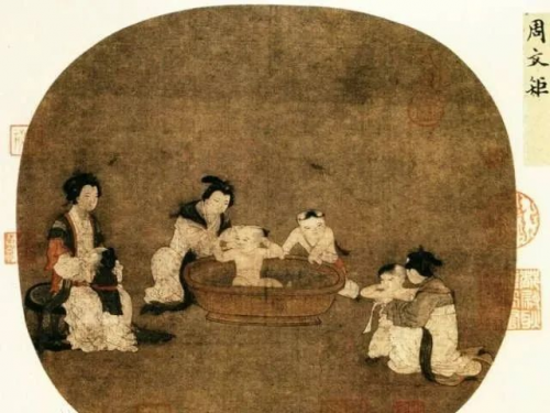 宋代团扇上的浴婴图，来源：美国弗利尔美术馆藏品