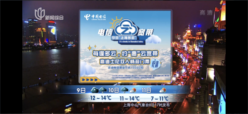 12月9日至22日期间，上海电信特别推出“每逢多云 约‘惠’云宽带”活动，适逢多云天办理云宽带的用户均可参与幸运抽奖，随机获得各类惊喜奖品。
